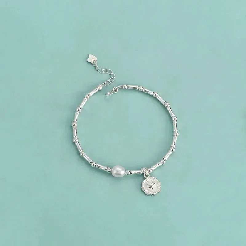 Beaded 925 Sterling Silver Pearls Bamboo Knots Armband för Women Girl Simple Korean Jewelry Birthday Present