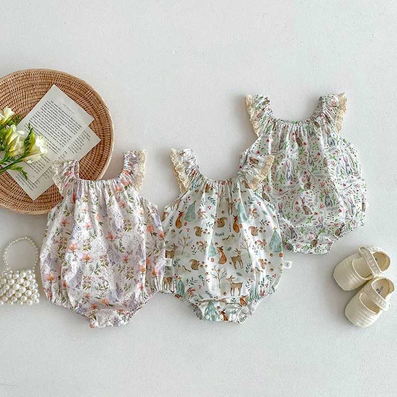 Rompers 2024 Nouvelles bébés filles vêtements d'été forêt animaux bébé filles une pièce