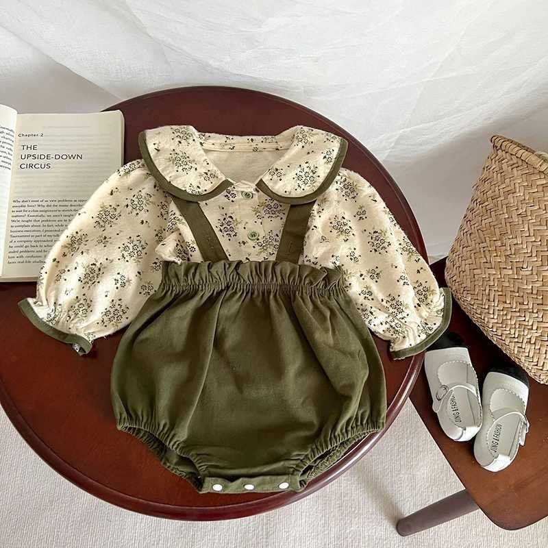 Ensembles de vêtements nouveaux vêtements de bébé en automne ensemble pour tout-petit chemisier floral mignon + costume global des filles de violation H240425