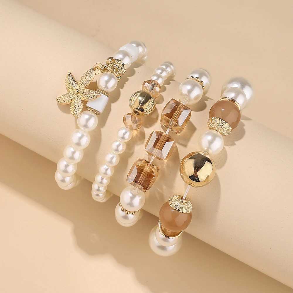 Beaded Bohemian Pearl Beads Chain Armband Set For Women Tree of Life Starfish Charm Elastic Bangle Female Party Jewelry Accessories