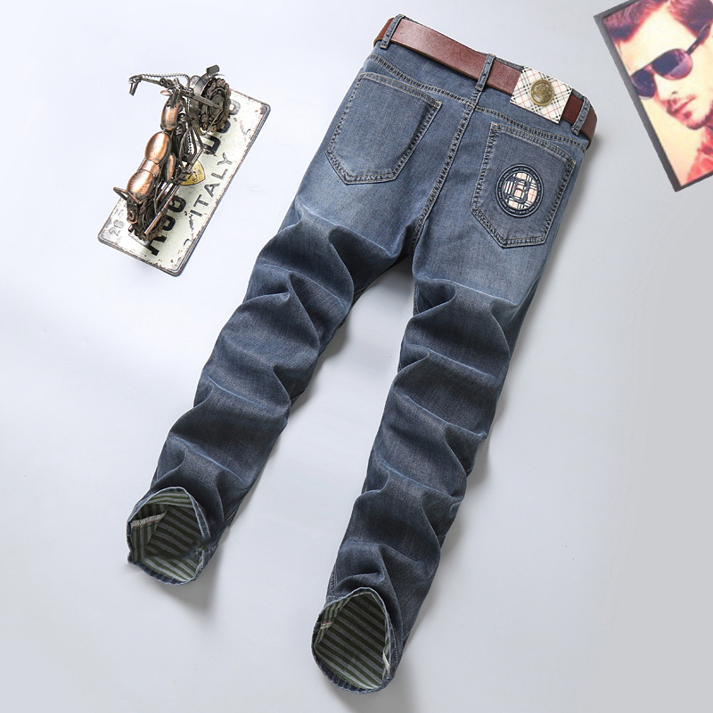 Men's jeans designer autumn fashion brand B Korean slim fit pants thick embroidery blue-gray pants