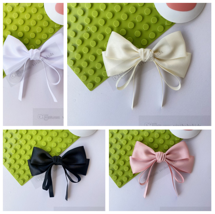 13.5CM Satin Bows girls hair cilp kids pure color ribbon Bows princess hairpins Favorite children's day party accessories Z7890