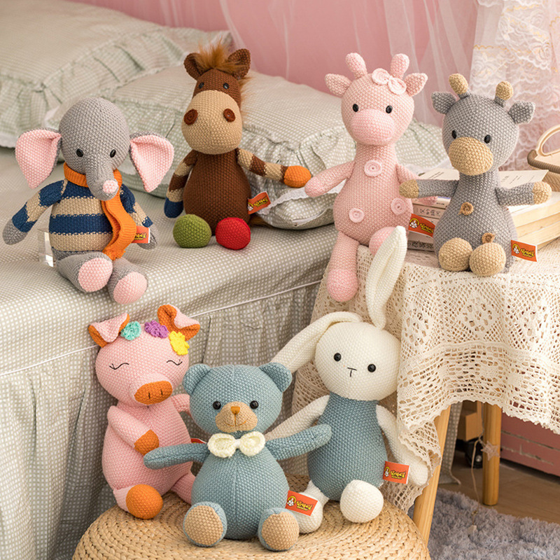 Animal de lana de punto órdenes siete muñecas confort juguetes pelares de ciervo almohada de dormitorio de muñeca para el sueño decoración de la habitación de los niños