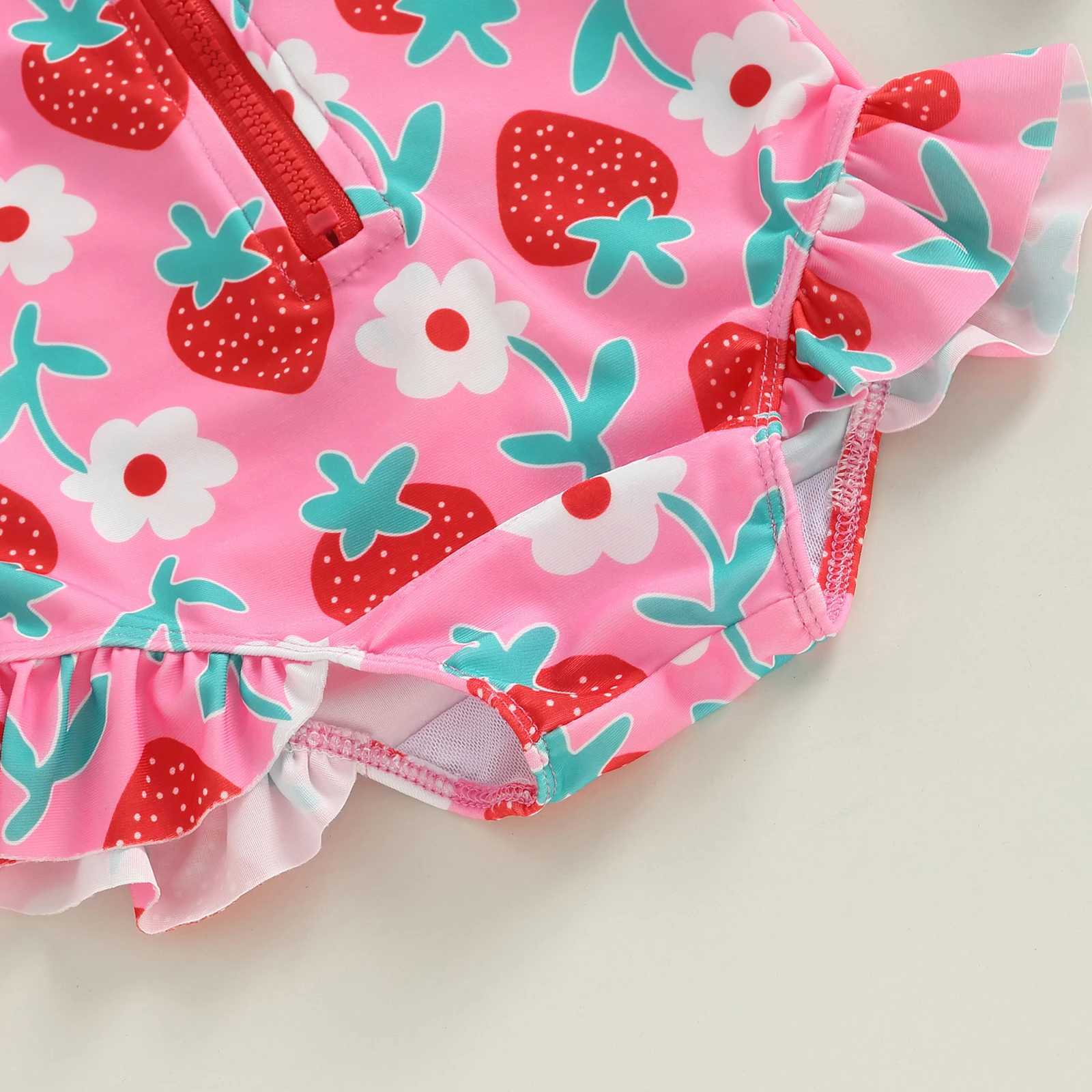 Caps chapeaux mignons à manches longues pour bébés filles de maillot de bain beachwear summer floral imprimé à sauts et capuchons de natation se déroulent pour les maillots de bain pour tout-petits D240425