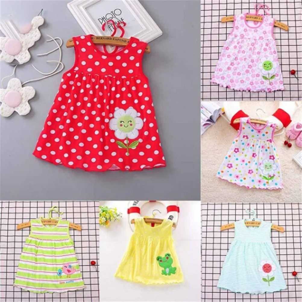 Robes de fille 0-24m Nouveaux-nés Cotton Fleur Robes sans manches