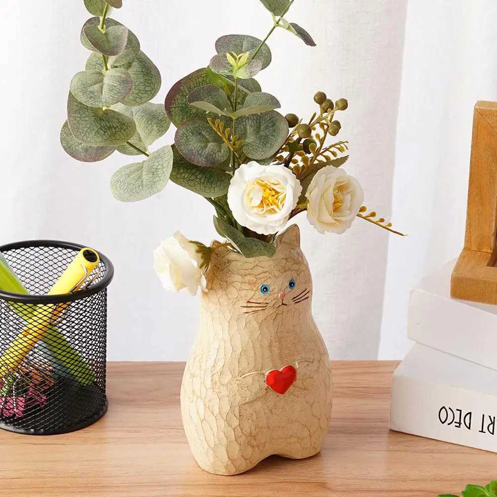 Вазы ручной деревянной кошачьей вазы с твердым деревянным вазой ручной вазы с твердым вазовым вазой с горшечным вазой.