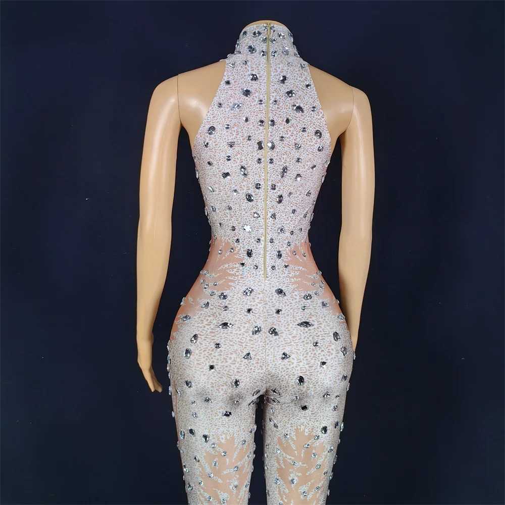 Maniche lunghe la tuta di strass palcoscenici che si allungano sexy body da donna di compleanno gioco di compleanno celebra lo spettacolo di feste ballerino QT D240425