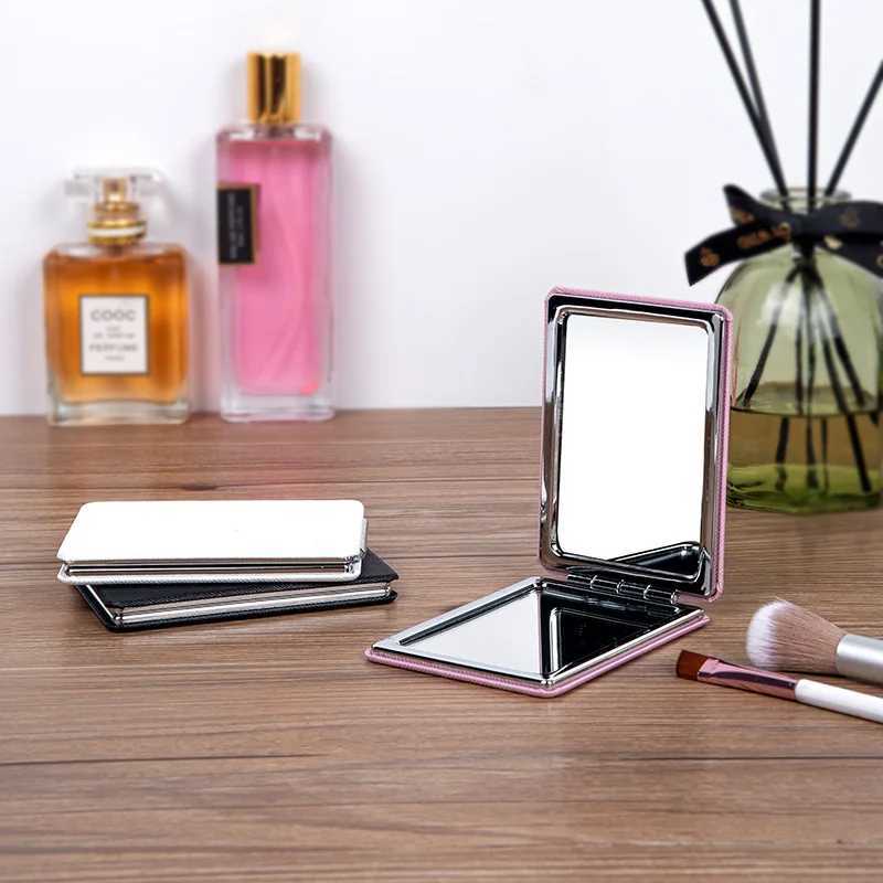 Mirrors Double-sided Compact Mirror PU Leather Portable Square Folding Cosmetic Mirror Mini High-definition Compact