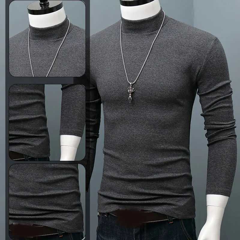 Herr t-shirts män håliga nacken grundläggande vanlig t-shirt blus pullover långärmad topp manlig outwear smal fit stretch mode varm vinter varm tröja2425