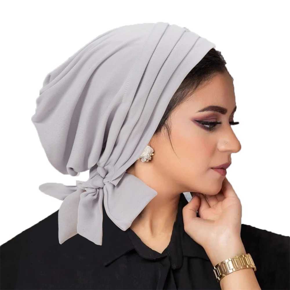 HIJABS Mulheres muçulmanas pré-amarradas Hijab Bonnet plissado PLAFE TURANA TURBANCE CAP SIDERSCARF HAIR PERDIDA HABE