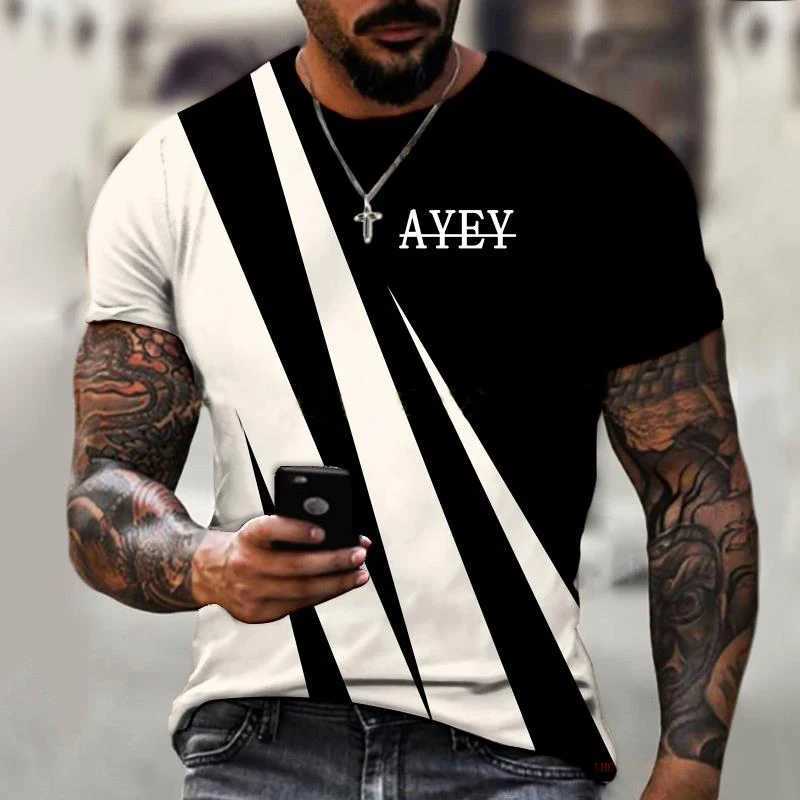 Herr t-shirts herr t-shirt trendig ny design svartvit färg konst 3d tryckt överdimensionerade runda nacktoppar lösa avslappnad enkel stil t shirtl2404