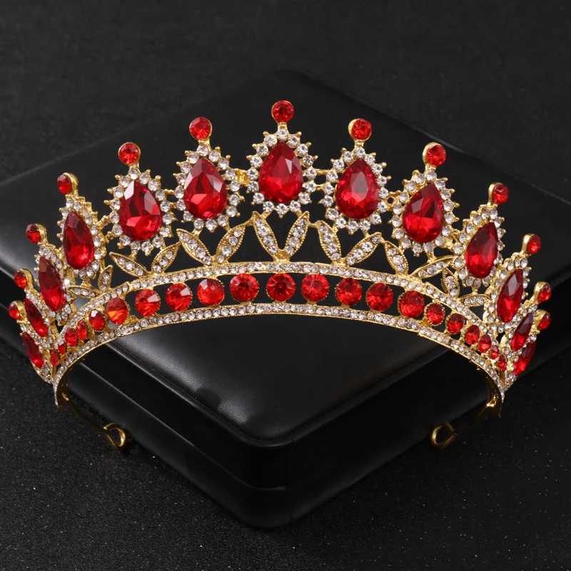 Bijoux de cheveux de mariage baroque Red Crystal Tiaras and Crowns Prom Rhingestone Bridal Diadem Crown Taira Fomen Femmes Accessoires de cheveux de mariage Bijoux Couronne D240425