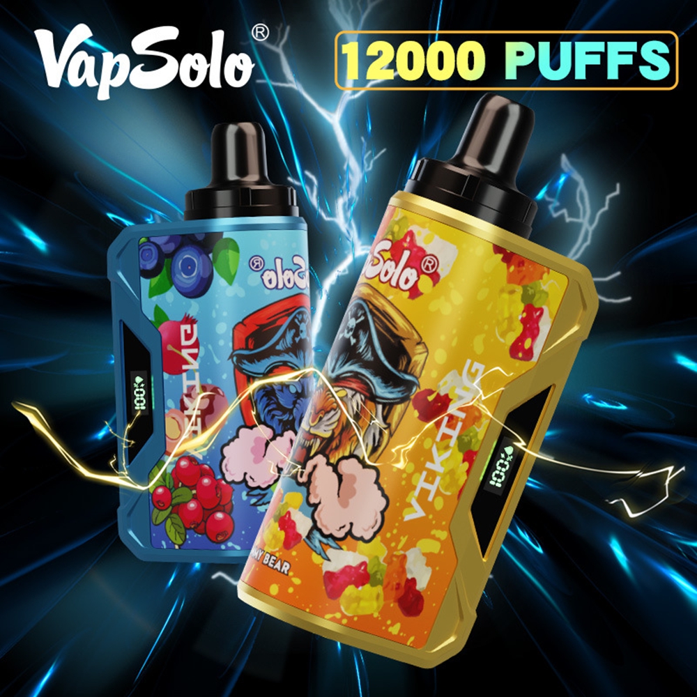 VapSolo Viking 12K Puffs wegwerp E Sigaret 12000 Puff Bar Vapers Oplaadbare batterijvape Pen 15 SMAVOREN 2% 5% NICOTINEVAPEN met scherm