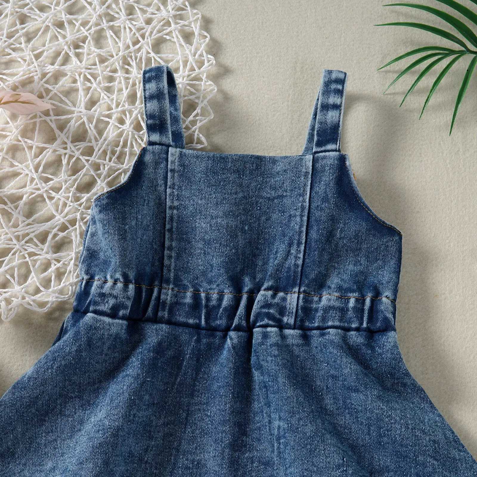 Girl's Dresses Infant Girls Four Seasons Halter Casual Retro Elegant Denim Dress Simple Lady Wind For 0-2 Years Old Baby d240425