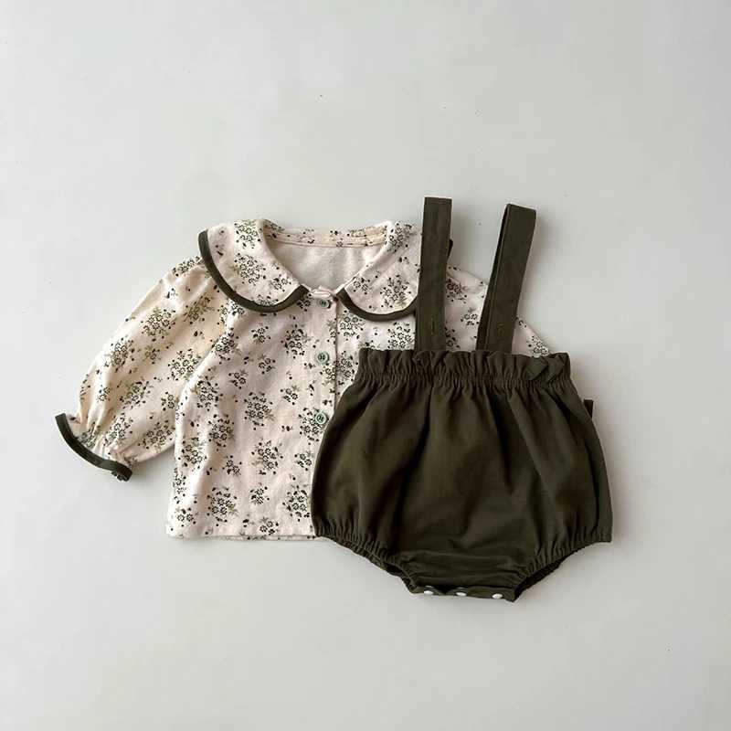 Ensembles de vêtements nouveaux vêtements de bébé en automne ensemble pour tout-petit chemisier floral mignon + costume global des filles de violation H240425