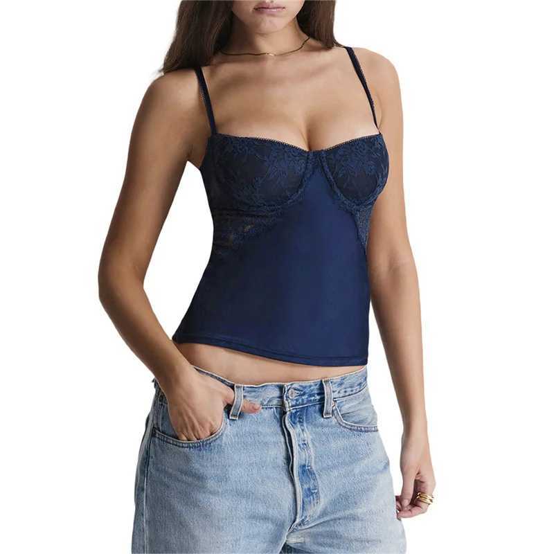 Damestanks Camis Xingqing Y2K Corset Tops For Women Summer Spaghetti Riem Slaveless Lace Patchwork Underwire Bra Camisole 2000s Party Clubwear Y240420