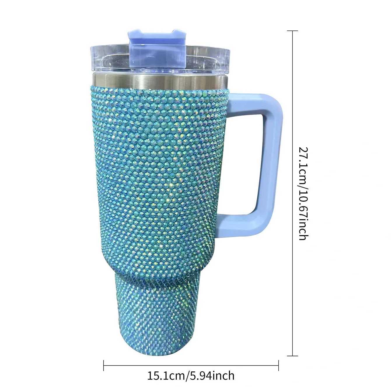 Tumblers 40 oz glanzende diamant tuimelen koffie isolatie beker roestvrijstalen auto fles rietje large capaciteit strass Rhinestone H240425