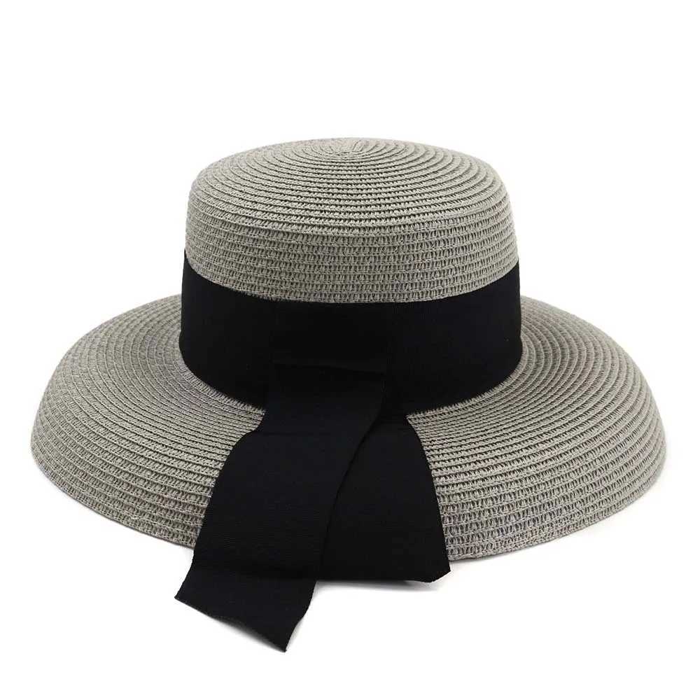Wide Brim Hats Bucket Hats 2021 Summer Str Hat with Ribbon Hepburn Style Big Ears Womens Outdoor Travel Beach Vacation Seaside Sun Hat Fashion Hat J240425