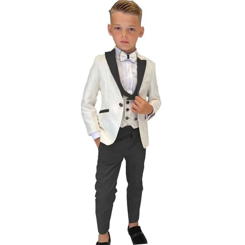 Suits Beige Paisley Boys Suit Set Wedding Guest Outfit For Kids Children Pantsuit Three Pieces Blazer Vest Pants Smart Stylish Tuxedo