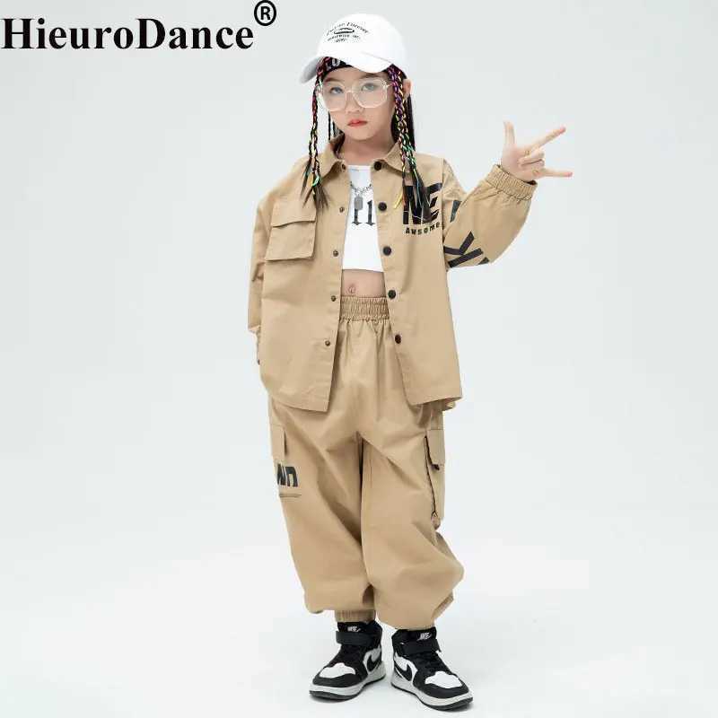 STAGE Wear Boy Street Dance Ten et pour filles Costumes Hip Hop Costumes Kid Streetwear Stage Wear Children Jazz Dance Costumes Top Cargo Jogger Pants D240425