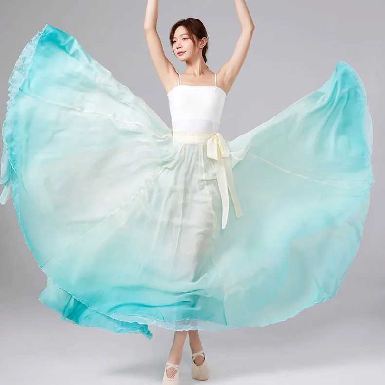 Stage Wear Big Swing Skirt Chiffon Dress Chinese Style Stage Performance Dress Gradient Color Flamenco Dance Skirt Lady Practice Dancewear d240425