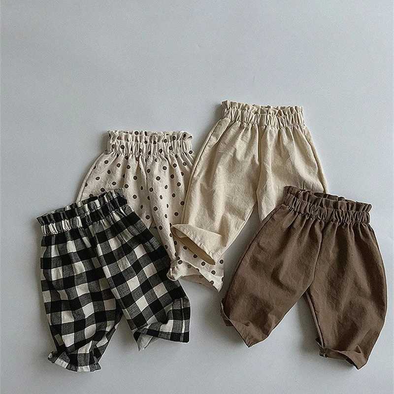 Trousers 2024 New Korean Baby Plaid Trousers Toddler Boy Girl Casual Pants Children Summer Trousers Kids Sports Pants Infant Clothes H240425