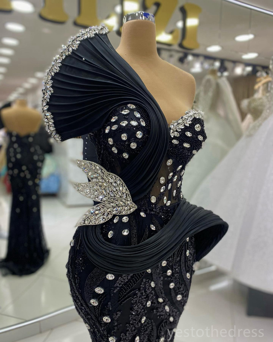 2024 Plus Size Black Prom Dresses for Black Women Promdress Illusion Mermaid Evening Dresses Elegant Beaded Lace Rhinestones Birthday Dress Reception Gowns AM777