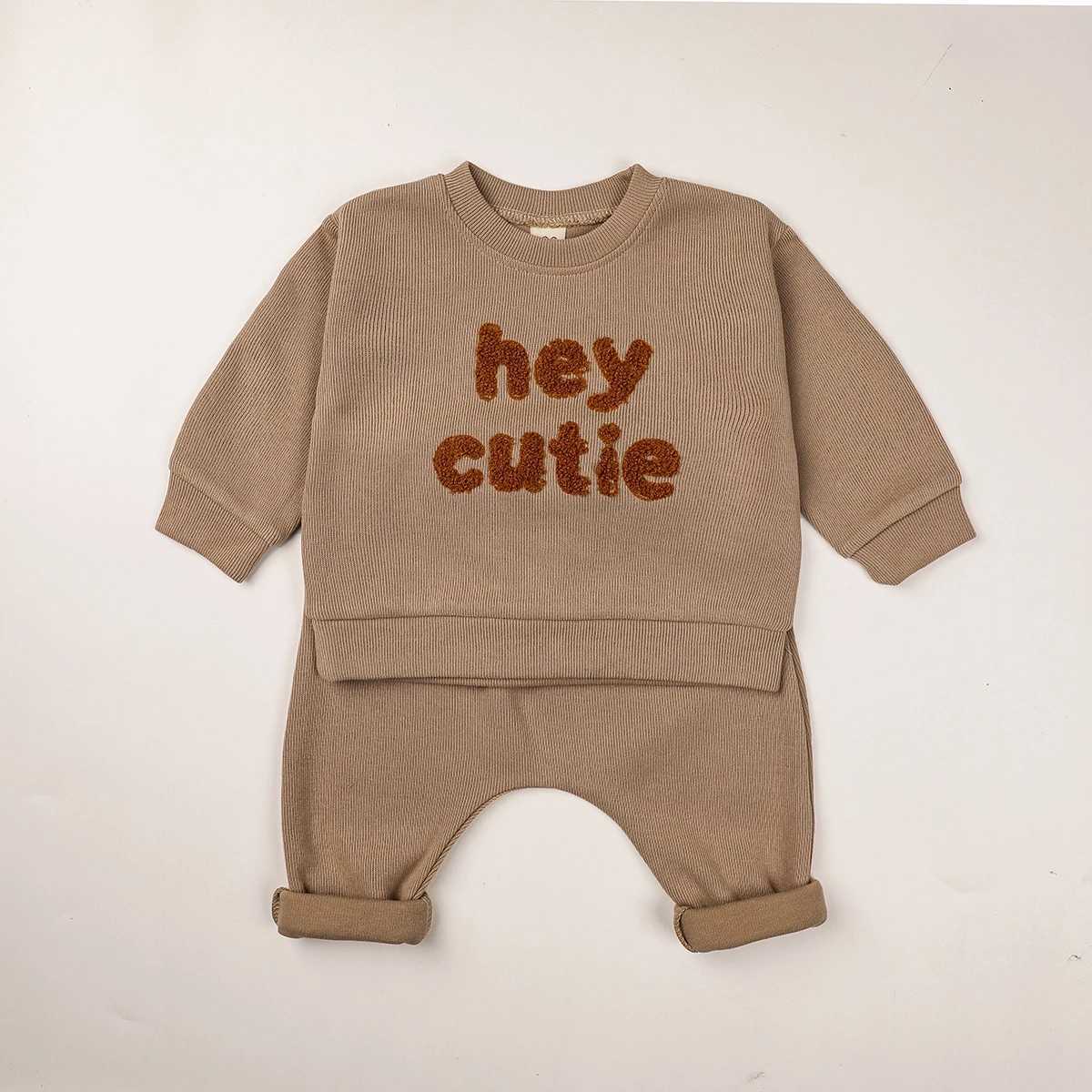 T-shirts 0-3Y Baby Boy Girl Clothes Set Newborn Infant Outfits Waffle Rainbow Tops Pants Casual Clothing Autumn SpringL2404