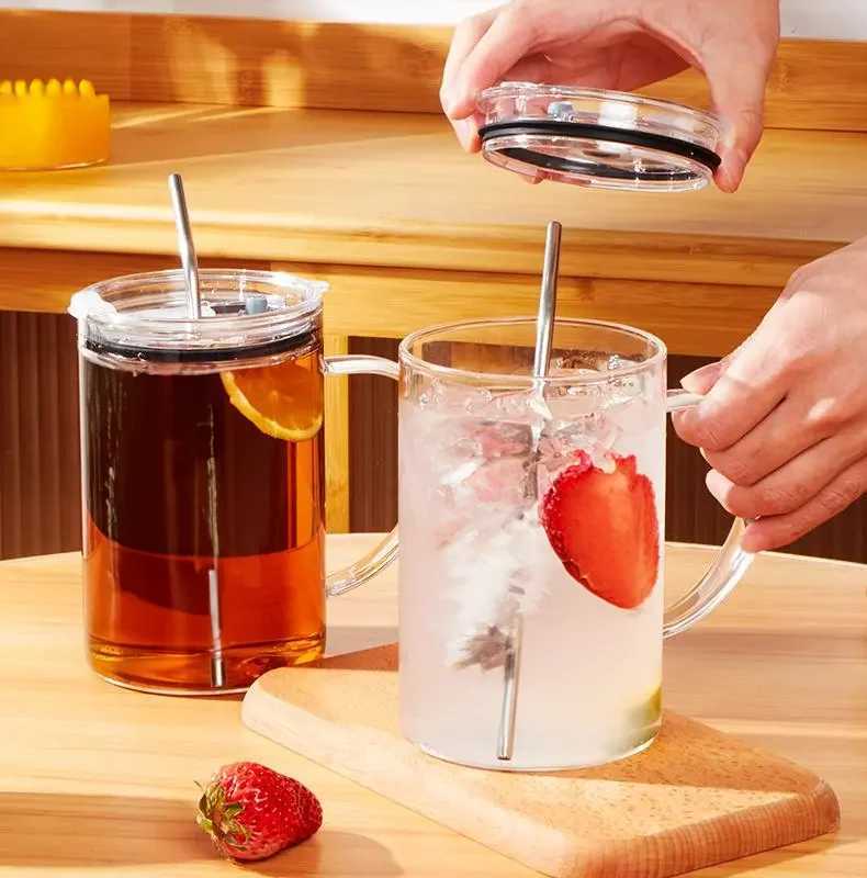 Tumblers Glass Cup с крышкой и соломенной теплостойкой для летнего идеального подарка для мужчин и женщин H240425