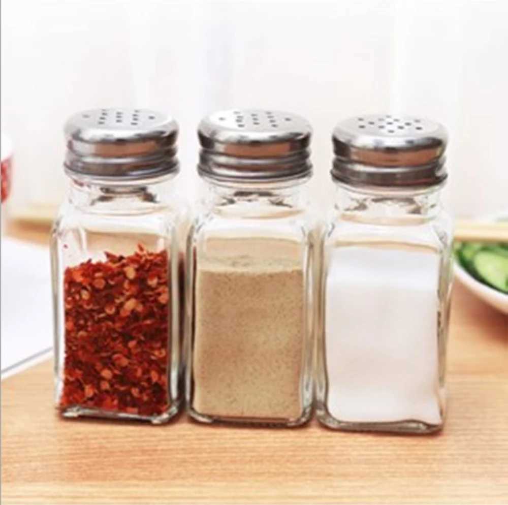 Food Savers Storage Containers Glass seasoning bottle black and white salt pepper shake kitchen storage tools supplies H240425