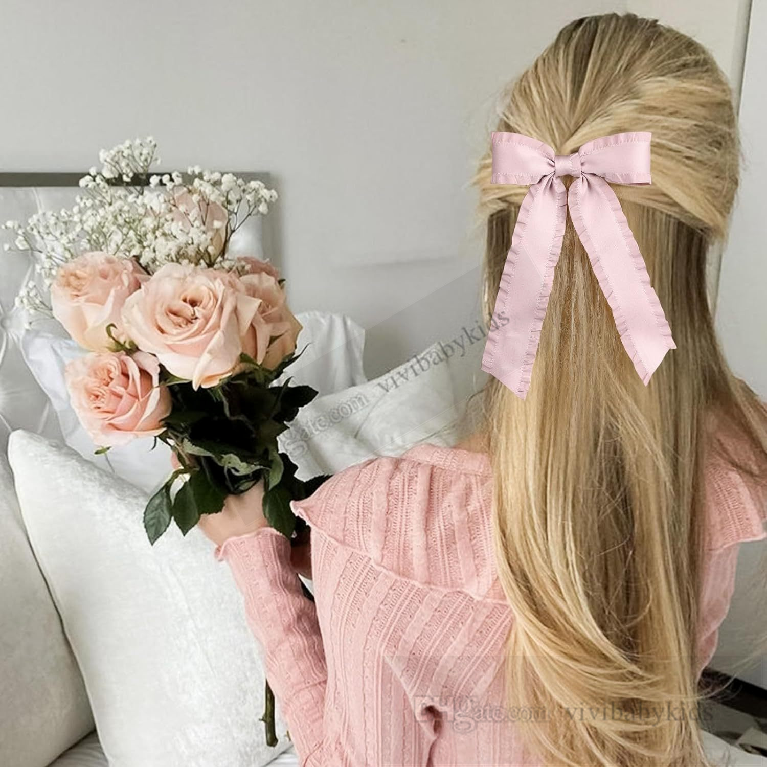 Children ruffle Bows hairpins sweet girls long ribbon Bows princess hair clip accessories boutique teenagers party barrettes Z7879