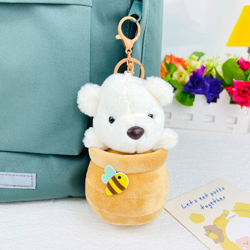 Creative Honey Pot Bear Plush Toy Pendant Cute Little Bear Doll Keychain Wholesale Doll Doll Bag Pendant