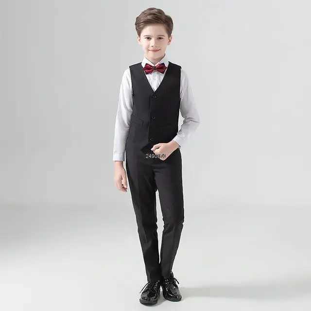Suits Kids Navy Blue Wedding Suit For Boys Birthday Photography Dress Child Red Blazer School Performance Party Prom Clothing Set