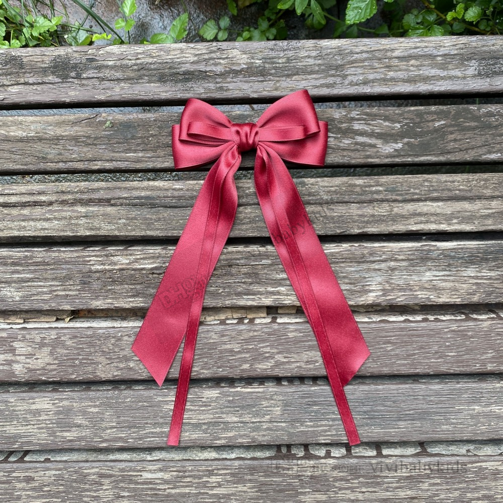 Niños Long Ribbon Bows Backpins encantadores Bows Satin Bows Princess Hair Boutique Barrettes Accesorios Z7884