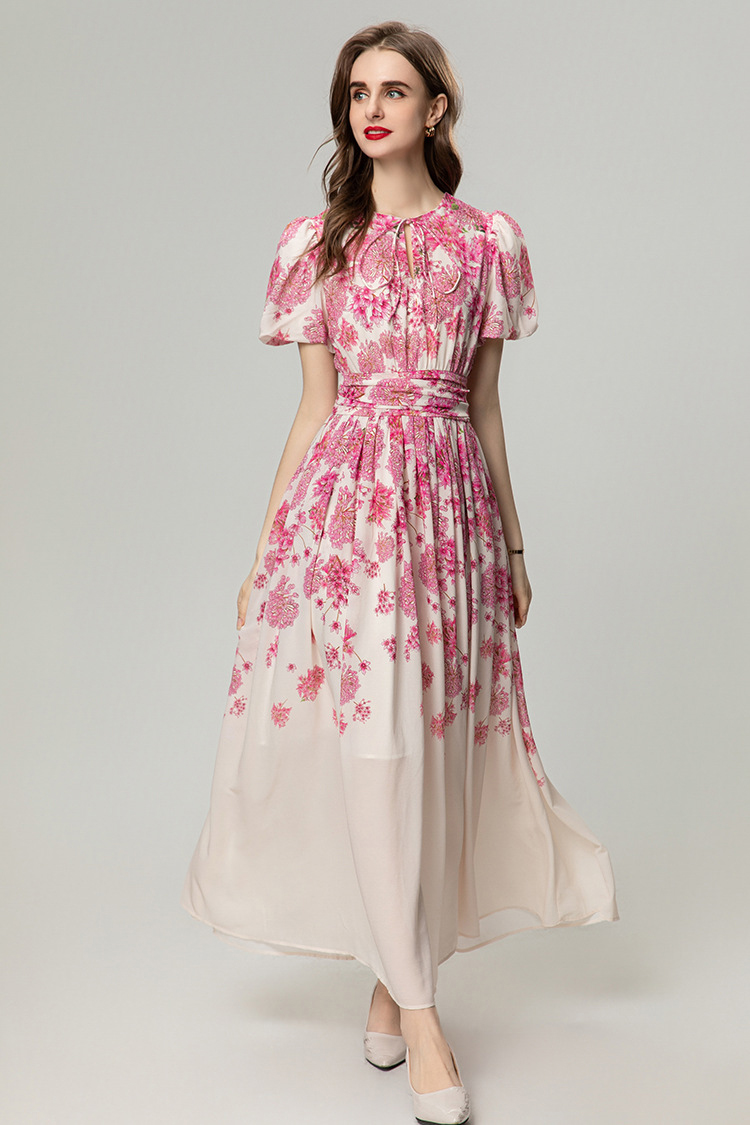 Damskie sukienki na pasie startowe o szyję krótkie rękawy kwiatowy nadruk koronkowy elegancki moda imprezy na balu balowy