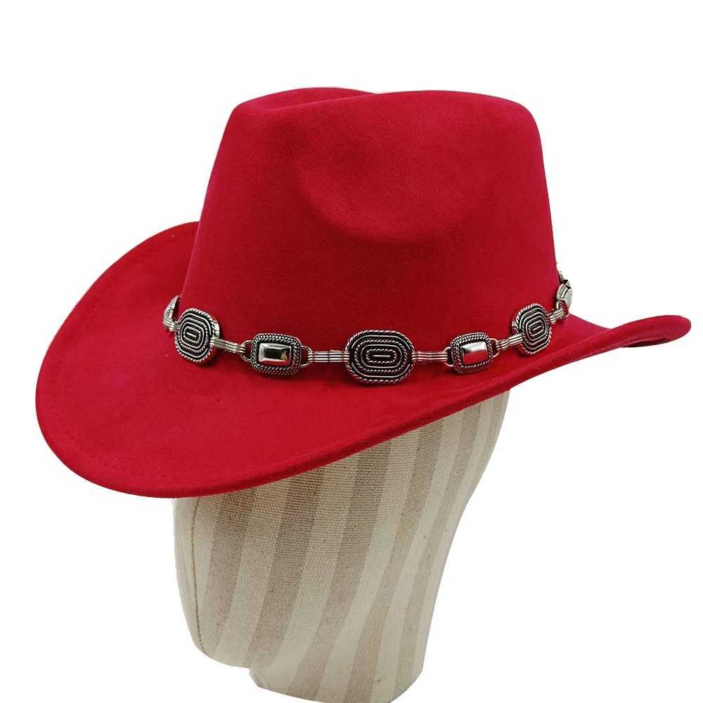 Wide Brim Hats Bucket Hats Mens and Womens Cowboy Hats Suede Western Rider Hat Chain Accessories Autumn and Winter Suede Cowboy Hats Y240425