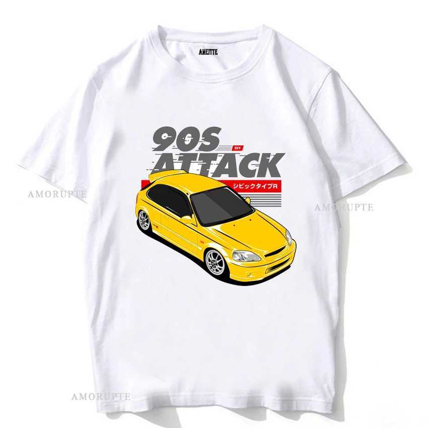 Herr t-shirts medborgerliga t.ex. Hothatch 90-tal attack T-shirt Nya sommarmän Short Slve Hip Hop Sport Casual White Tops JDM Type R Lovers Man TS T240425