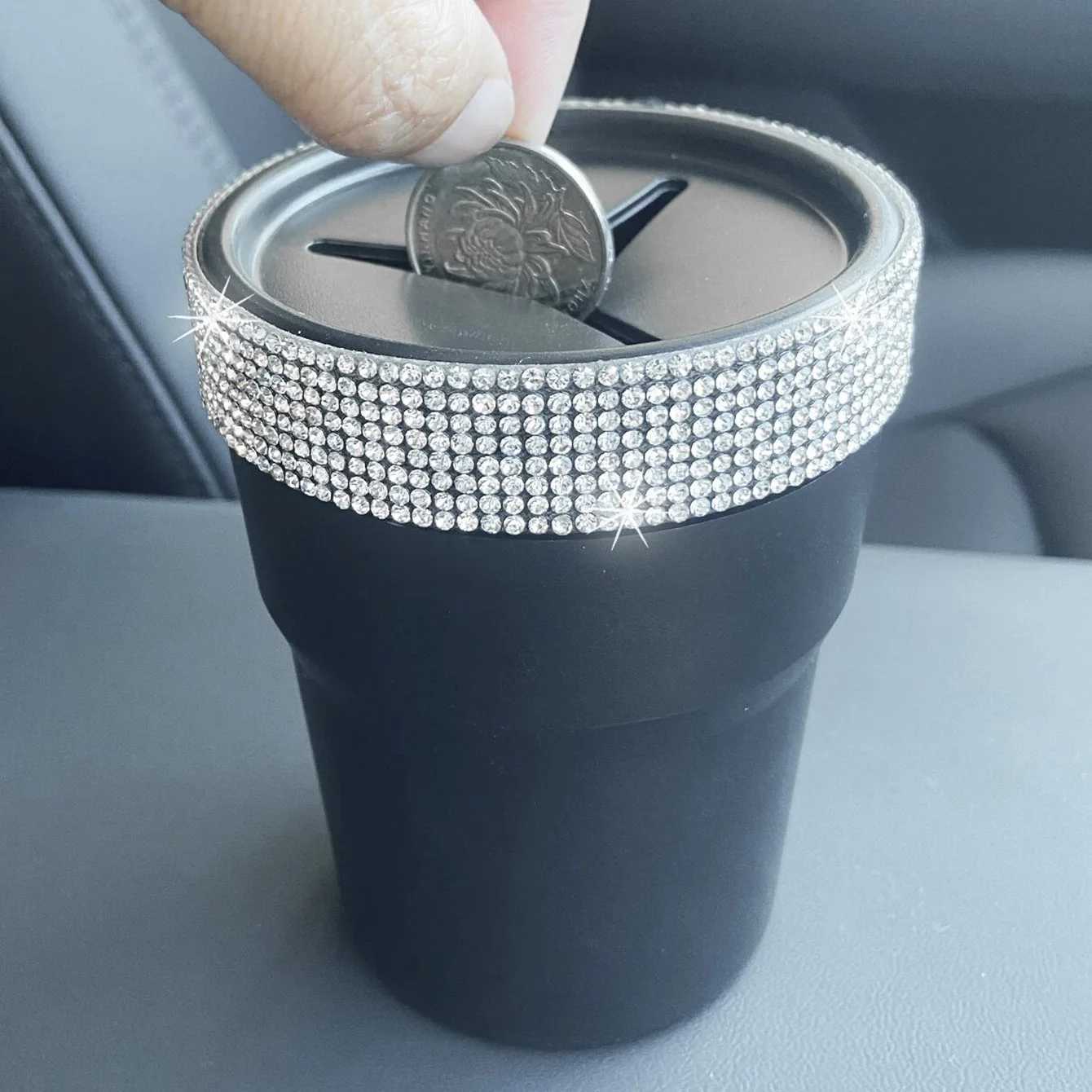 Tumblers Shiny Diamond Multi-Functional Car Coin Storage Box Interior Organizer For Coins Small Items H240425