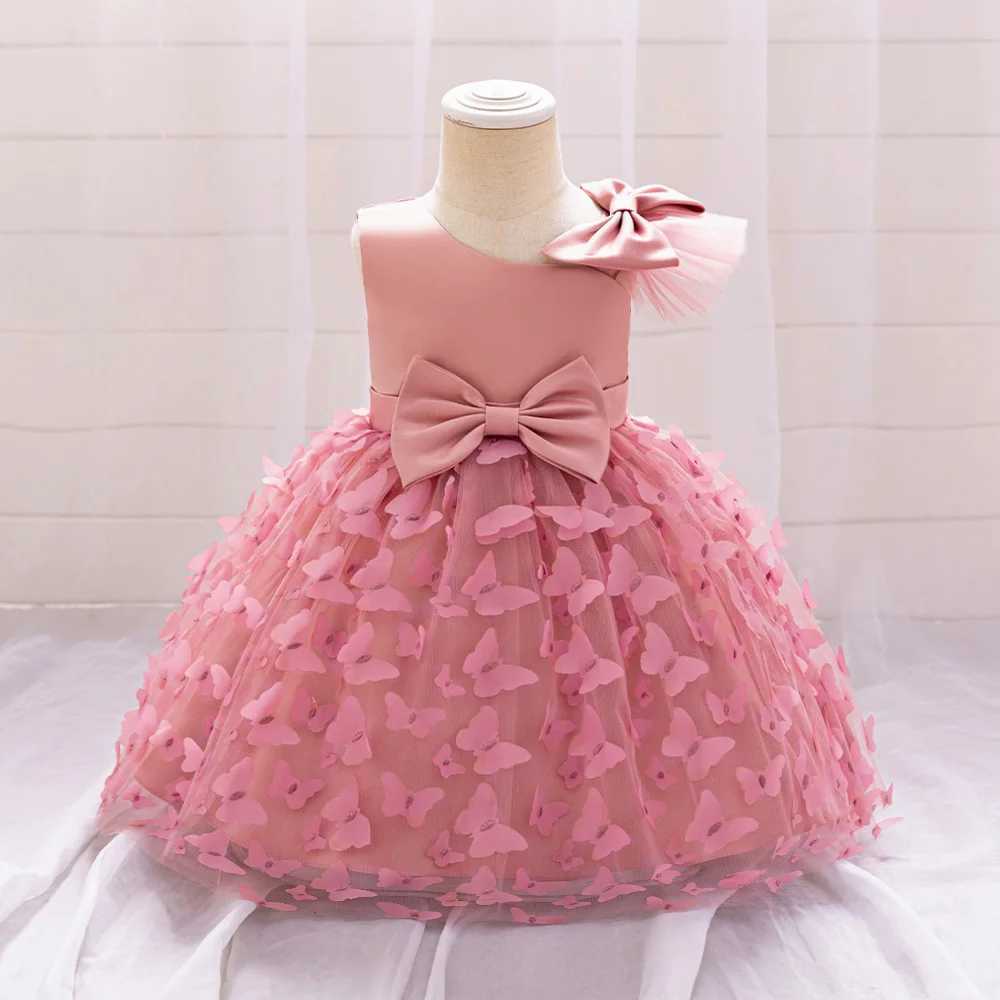 Robes de fille mode papillon tulle bébé fête fille fille princesse robe grand arc premier 1er anniversaire fleur filles robes tutu baptême robe de soirée d240425