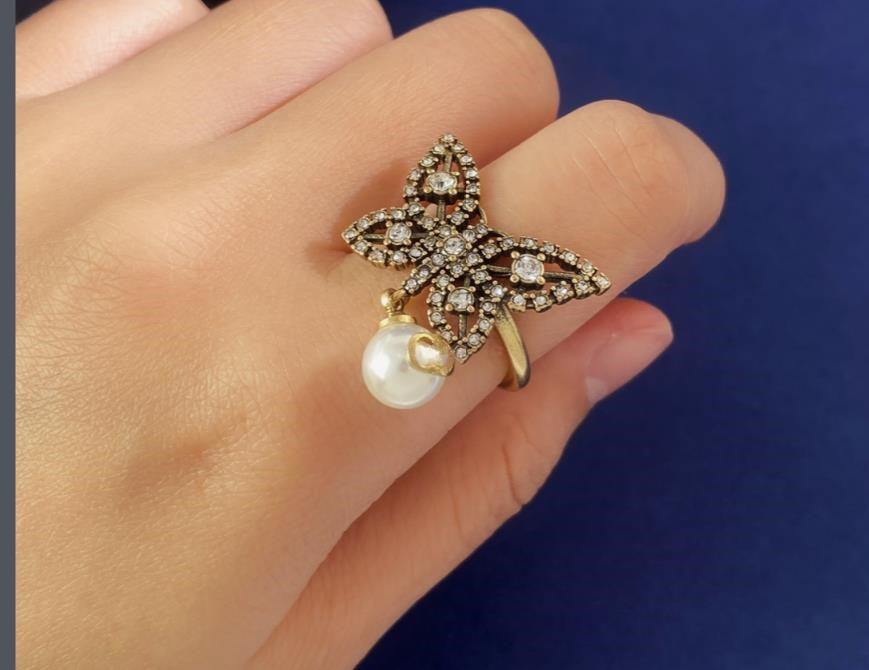 Designer Butterfly Anneaux Fashion Rhingestone Crystal Pearl Ring Jewelry Luxury Gold Copper Anneaux de fiançailles