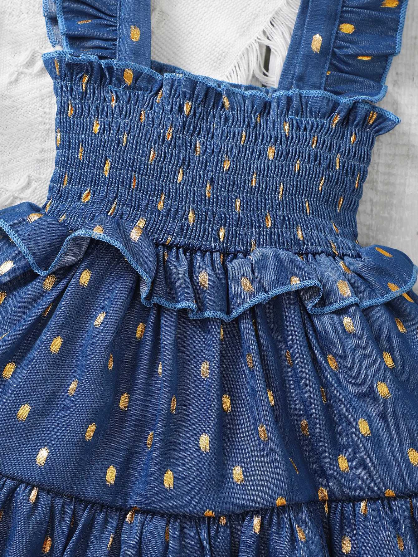 Abiti da ragazza 3-24 mesi bambino bambino dorato dot slip abito blu blu abito da ragazza estivo di moda abiti da principessa con fascia set d240425