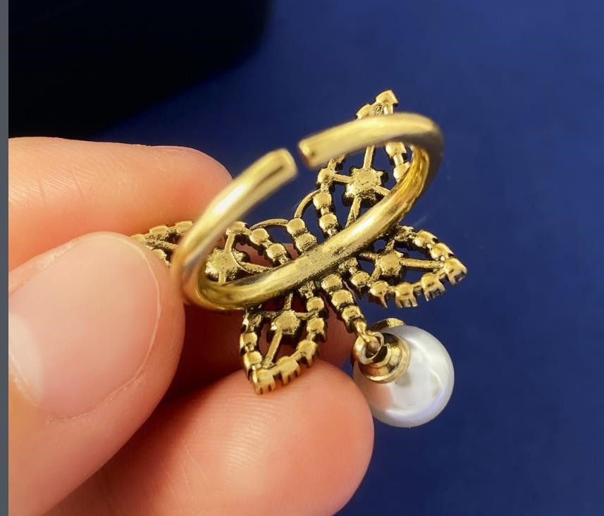 Designer Butterfly Anneaux Fashion Rhingestone Crystal Pearl Ring Jewelry Luxury Gold Copper Anneaux de fiançailles
