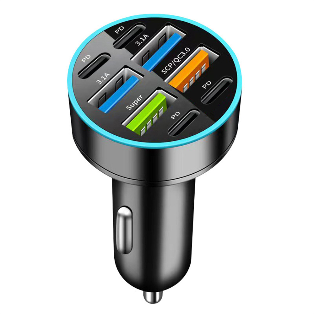 66W Suporte Super Fast Charging 6 em 1 Carro de tensão de várias portas com veículo Digital Display Charger de telefone móvel para iPhone 15 14 Plus 13 12 11 Samsung S24 S23 Xiaomi