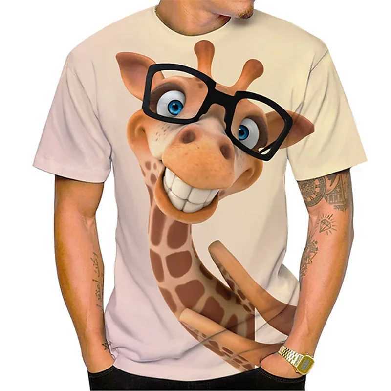 Męskie koszulki Summer Funny Mens T-shirt T-shirt 3D Drukuj żyrafy tee zwierzęce Owwrotne koszule męskie odzież męska swoboda streetwear shortl2404