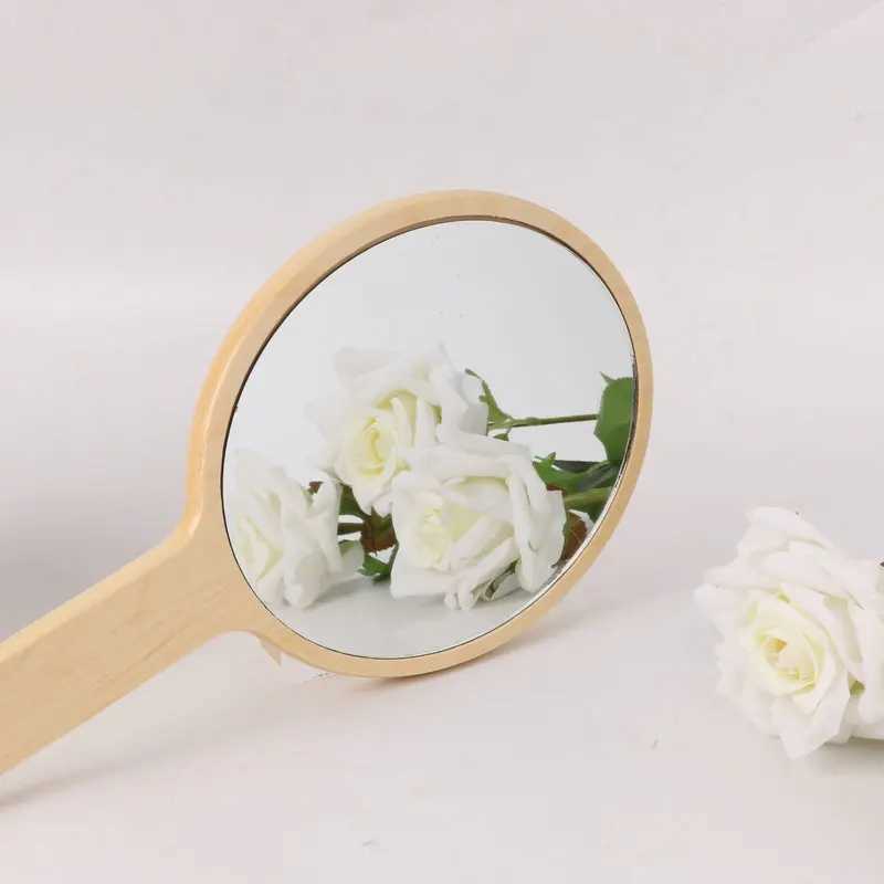 Miroirs miroir en bois naturel miroir à main en bois portable de maquillage compact miroir à main avec handle miroir cosmétique étudiant