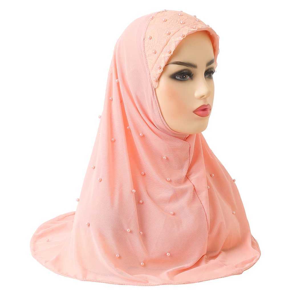 Hijabs H078 big girls adults soft net two layers muslim scarf islamic hijab hat amira pull on headwrap beautiful 10 years girl scarf d240425