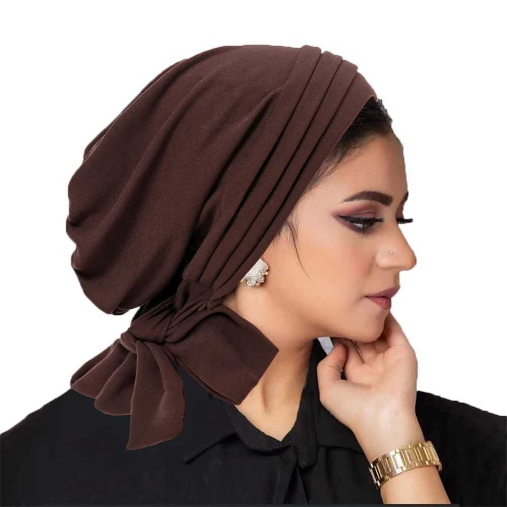 HIJABS Mulheres muçulmanas pré-amarradas Hijab Bonnet plissado PLAFE TURANA TURBANCE CAP SIDERSCARF HAIR PERDIDA HABE