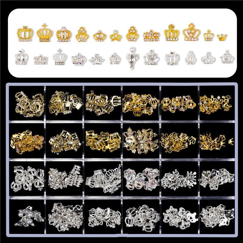 24 Grid Nail Rhinestones Crown Heart Jewelry Gem Stone Crystal DIY Dekoracje sztuki