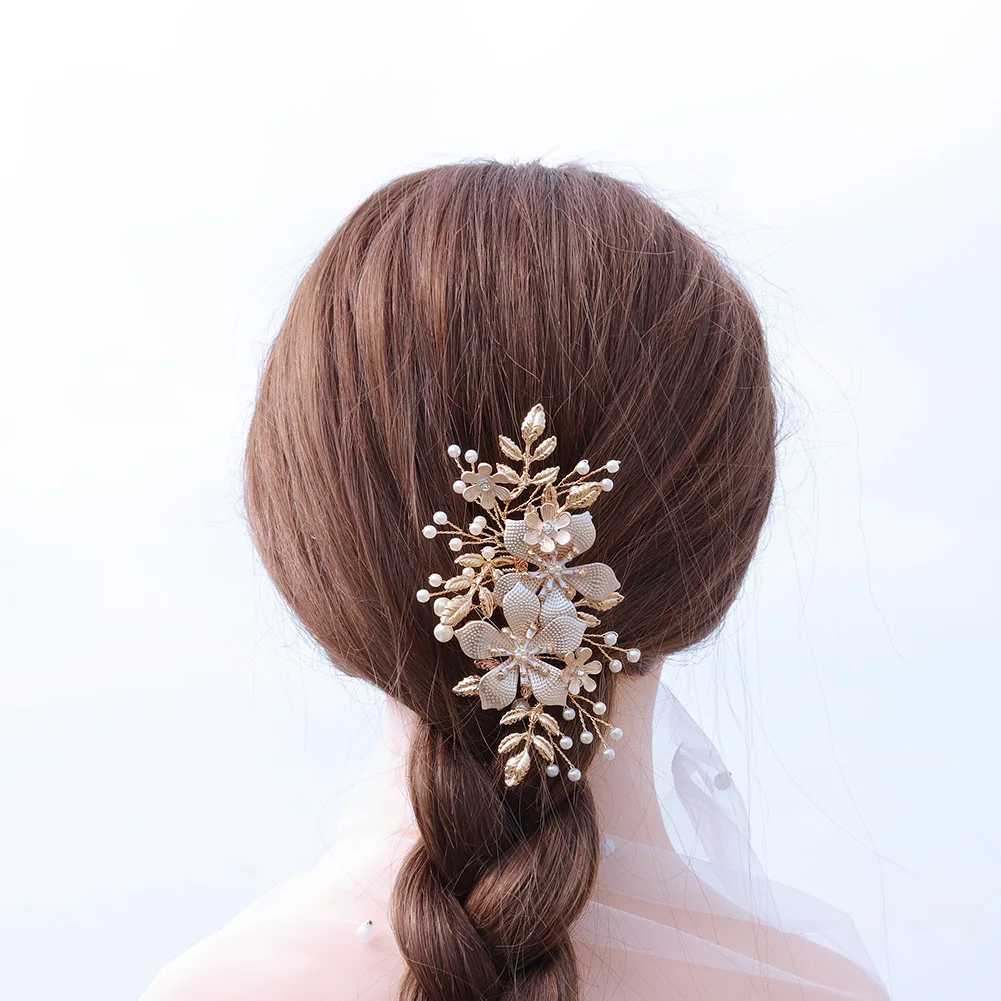 Wedding Hair Jewelry Fashion Flower Hair Comb Clips for Women Accessories Prom Gold Color Pearl Bridal Wedding Hair Jewelry Bride Headpiece d240425