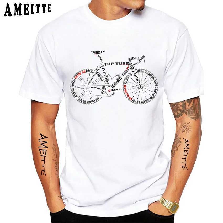 Men's T-Shirts Anatomy Of A Bike Letter Design T-Shirt New Summer Men Short Slve Bicycle Sport t shirt White Casual Boy Ts Mtb Tops T240425